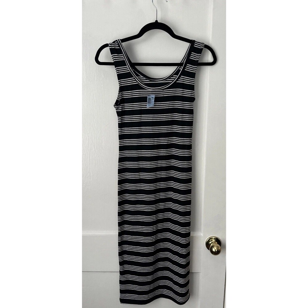 New Striped Tank Dress Midi Ribbed Womens Medium Black White